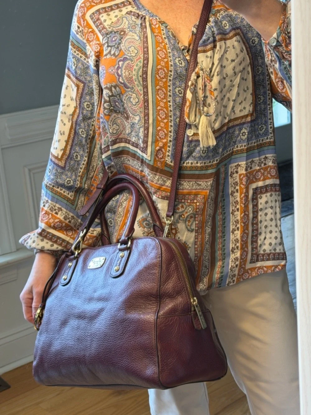 Michael Michael Kors Y2K Pebbled Leather Satchel Crossbody Purple/Gold (GUC) - Picture 15 of 17
